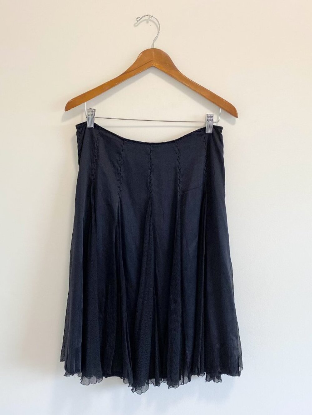 Vintage Black Asymmetric Layered Midi Skirt / Y2K / 100% Silk
